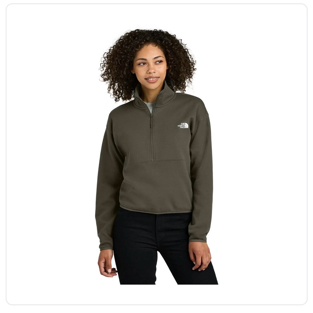 North Face Women's New Taupe Green Double-Knit 1/2-Zip Fleece